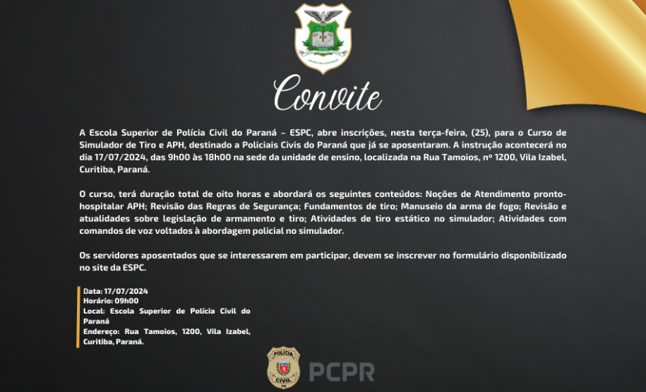 ESPC abre inscrições para Curso de Simulador de Tiro e APH para policiais civis aposentados