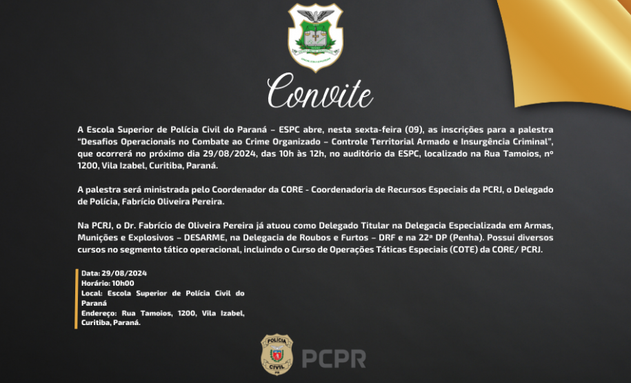 ESPC abre inscrições para palestra “Desafios Operacionais no Combate ao Crime Organizado – Controle Territorial Armado e Insurgência Criminal”